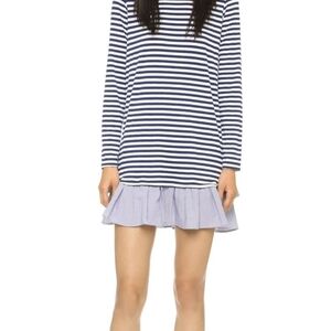 Clu Too Casual Blue and White Striped Dress with Long Sleeves, Size M.